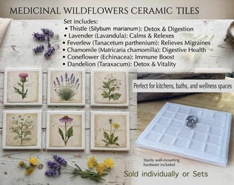 Illustration Garden Wildflowers Tiles: Botanical prints, Flower Collection, Wall Art, Tabletop