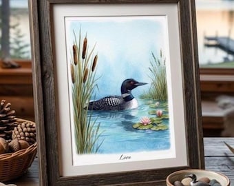 Lake Loon Print: Duck Illustrations, Waterfowl Art Paintings, Watercolor