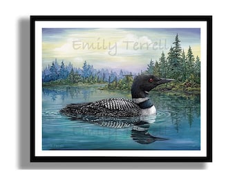 Loon Acrylic Painting Quality Print: Waterfowl Duck Art, Photo Matte