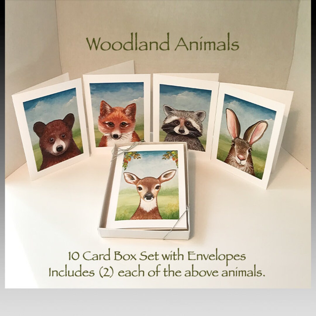 Woodland Animals Card Set, Animals Box Card Set, Animal Cards, Baby ...