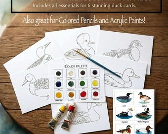 Paintable Waterfowl Note Cards Kit: Box Set of 6 Different Ducks
