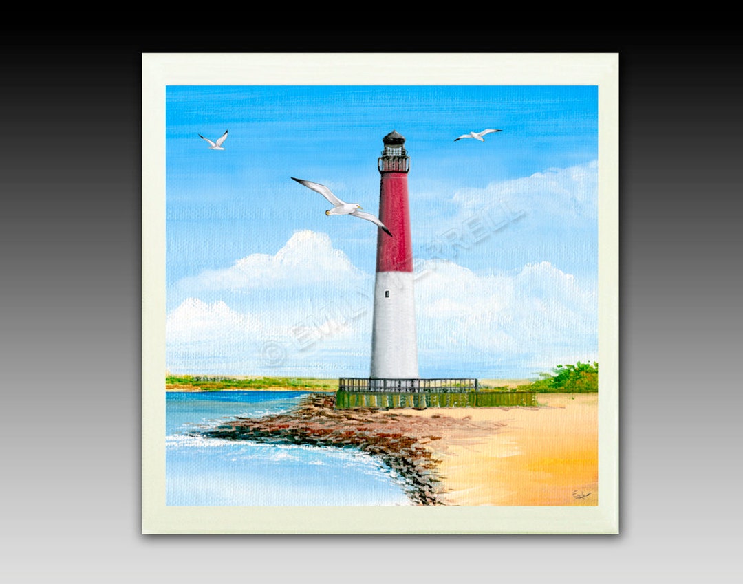 Barnegat Red and White Lighthouse Ceramic Tile With Hook, Coaster