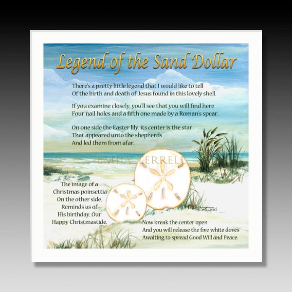 Sand Dollar Legend Poem, Ceramic Tile, Decorative Tile with Hook, Coaster Tile, Coaster, Wall Decor, Beach Decor, Home Decor, giftware