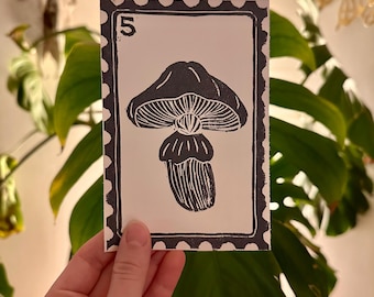 Pilz Stempel | Handgefertigte Fungi Linoldruck Kunst