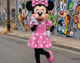 Disfraz de Minnie Mascota - Disfraz de ratón rosa para adultos, vestido de lunares, atuendo de cosplay de personaje de dibujos animados, vestimenta para artistas de fiestas de cumpleaños y eventos.
