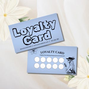 Blue Loyalty Card Template, Punch Card, Editable Small Business Marketing Card, Loyalty Program, Discount Card (Digital Download)