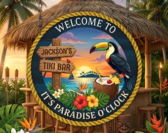 Custom Tropical Bar Sign, Backyard Tiki Decor, Poolside Wall Hanging