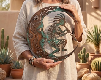 Crescent Moon Kokopelli Decor, Southwestern Metal Wall Hanging, Garden Art