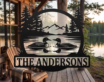 Custom Loon Cabin Sign, Rustic Lake House Decor, Family Name Plaque