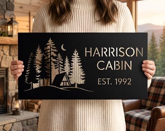 Cabin Metal Sign, Custom Rustic Lodge Decor, Personalized Hand-Flamed Finish