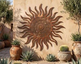 Celestial Sun Metal Art - Outdoor Wall Decor - Rustic Garden Sculpture - Boho Patio Decor, Sunburst Wall Art, Southwestern Decor