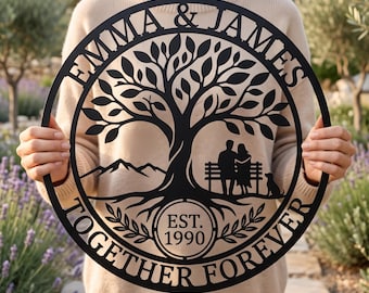 Personalized Family Tree Metal Sign, Custom Couple Wall Art, Anniversary Gift