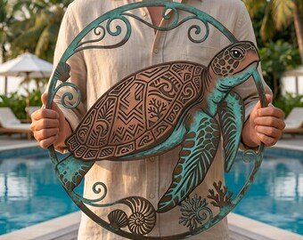 Adorno de pared de metal con forma de tortuga marina, decoración para casas de playa costeras, decoración náutica para colgar en la pared.