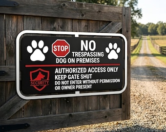 Letrero metálico personalizado "Perro en la propiedad", decoración para puerta de granja "Prohibido el paso", advertencia de seguridad.
