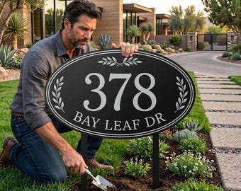 Personalized Metal Address Sign, Custom House Number Plaque, Modern Yard Decor