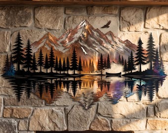 Mountain Scene Metal Sign, Nature Wall Decor, Cabin Gift Idea