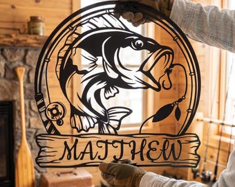 Bass Fishing Wall Art, Custom Fisherman Gift, Rustic Cabin Decor