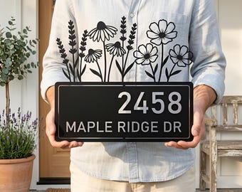 Floral Metal Address Sign, Personalized House Numbers, Front Porch Decor