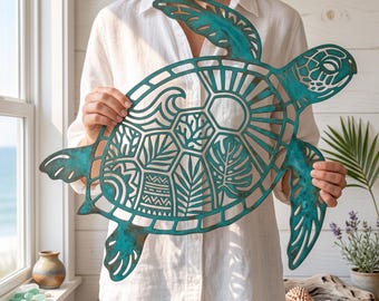 Coastal Sea Turtle Decor, Ocean Inspired Metal Art, Beach House Wall Sign