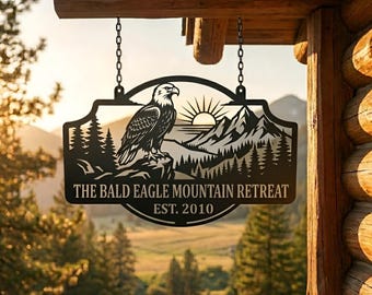 Personalized Eagle Cabin Sign, Mountain Retreat Decor, Custom Lodge Wall Art