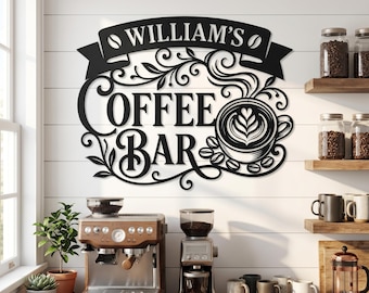 Home Coffee Bar Wall Decor, Personalized Kitchen Sign, Cafe Style Art