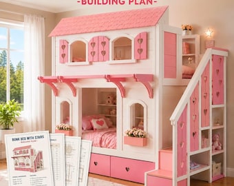 Twin Playhouse Bunk Bed Plans: Kids Cottage House Bed Printable Woodworking PDF