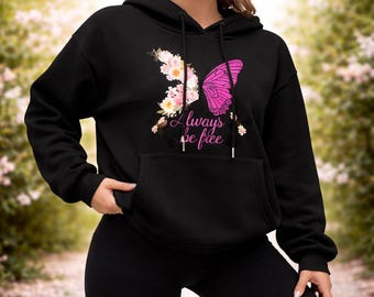 Grafische hoodie vlinder, dameshoodie, inspirerende hoodie, casual trui, oversized hoodie, trendy grafische hoodie, cadeau voor haar