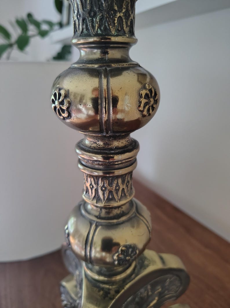 Tall massive candelabra brass lamp Hollywood regency rococo image 3
