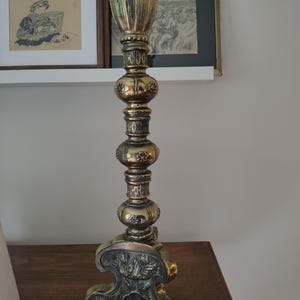 Tall massive candelabra brass lamp Hollywood regency rococo image 2