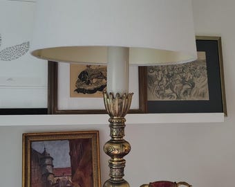 Tall massive candelabra brass lamp Hollywood regency rococo