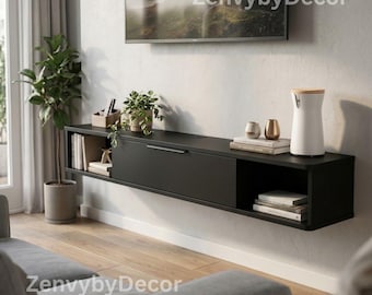 Floating TV Stand, Wall Mounted TV Cabinet, Wooden Media Console For TV, Modern Entertainment Center, Under Tv Shelf Storage