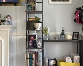 5-Tier Rotating Corner Bookshelf | Industrial Style Storage Rack (11.8" L x 11.8" W x 62.5" H)