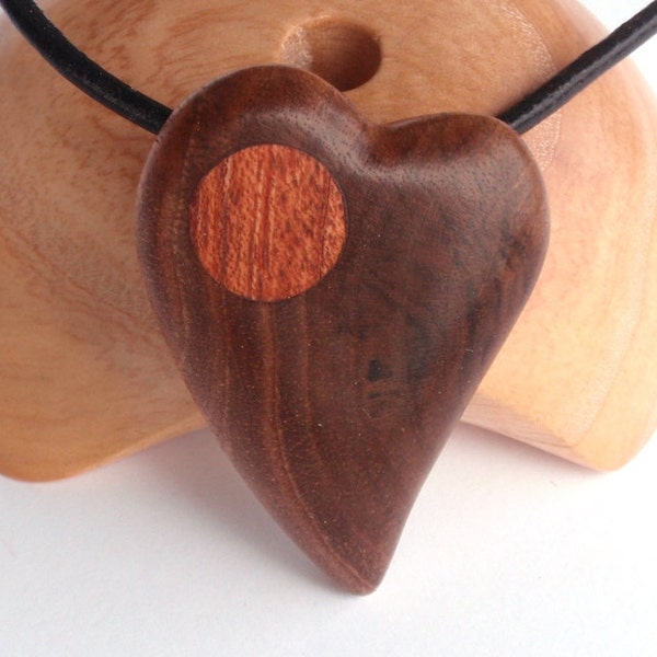 Wooden pendant, Walnut, Rosewood, Handmade, Necklace