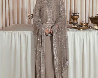 Pakistani Silk Formal Suit | Heavy Crystal Stone Embellished Wedding Party Wear