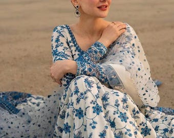 Luxe gazon maxi-jurk Pakistaans geborduurd formeel pak bruiloftsfeestoutfit dames