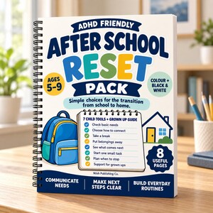 Nachmittagsroutine zum Ausdrucken für Kinder, ADHS-freundliches Reset-Paket, visueller Zeitplan, 8 Aktivitäten und Anleitung, ab 5 Jahren