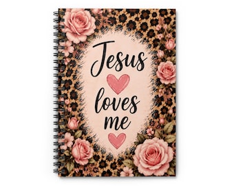 Jesus Loves Me Notebook | Spiral Ruled Journal, Floral Leopard Cover