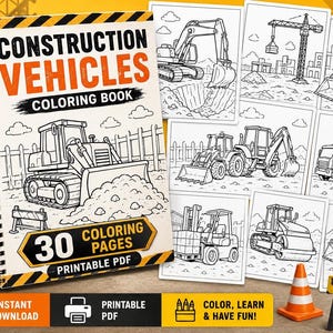 Libro para colorear de vehículos de construcción en PDF / Descarga instantánea