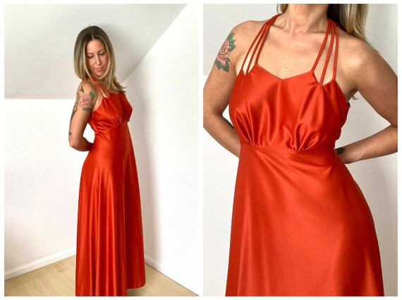 70’s Burnt Sienna Orange Disco Maxi Dress - image 1