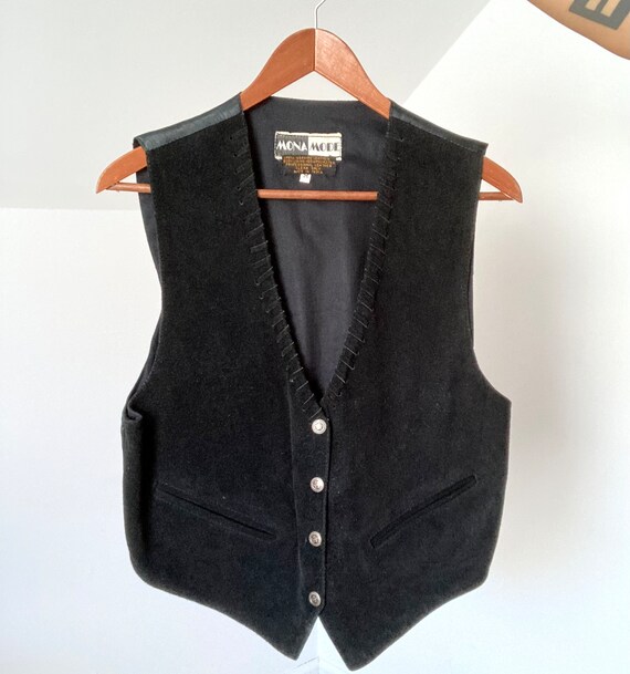 90’s Black Leather Suede Western Vest Mona Mode M… - image 4