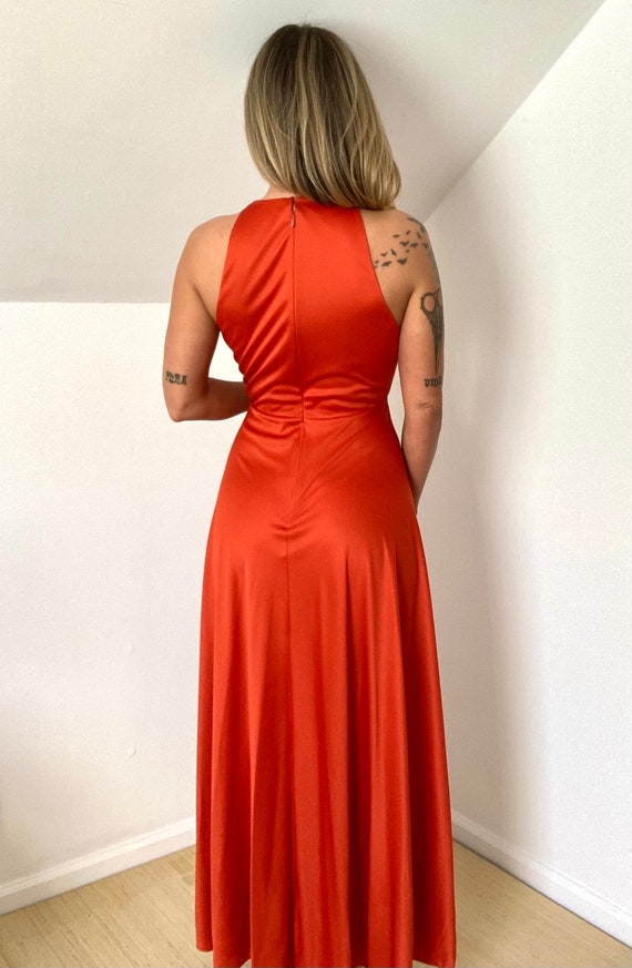 70’s Burnt Sienna Orange Disco Maxi Dress - image 4