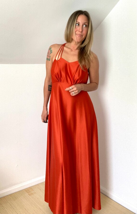 70’s Burnt Sienna Orange Disco Maxi Dress - image 2