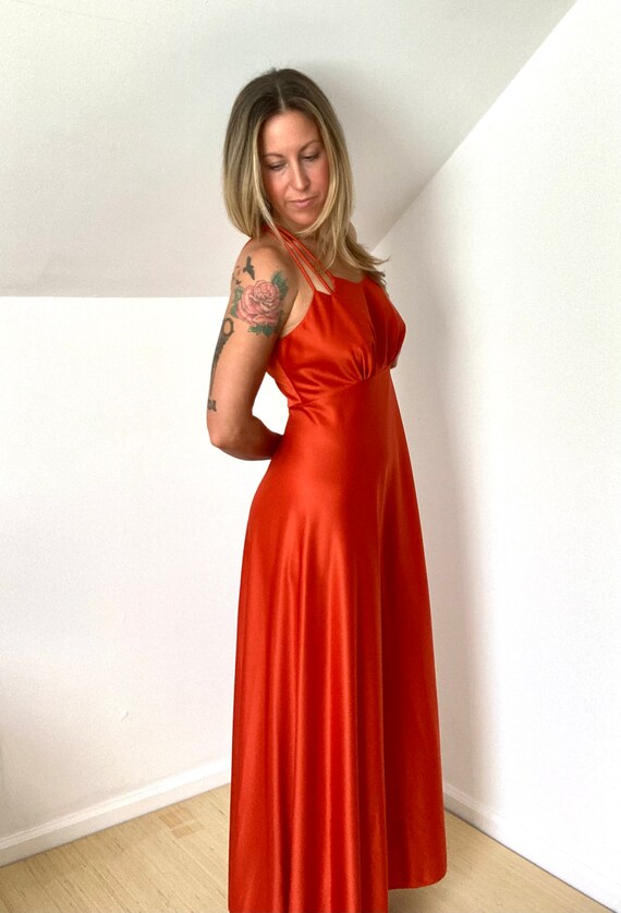 70’s Burnt Sienna Orange Disco Maxi Dress - image 3