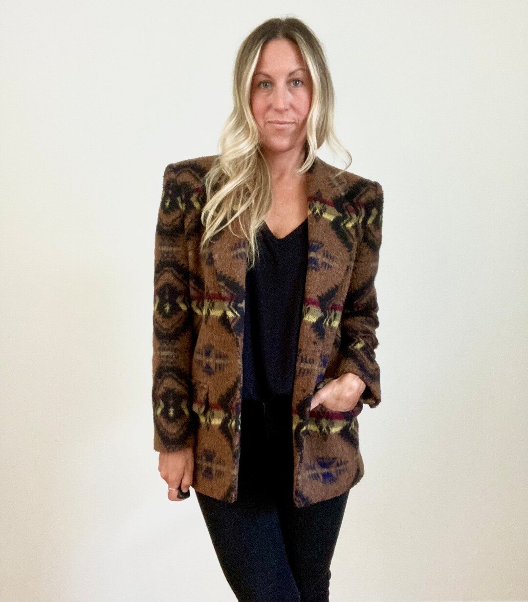 90's Brown Navajo Blanket Blazer Southwestern Buffalo Etsy
