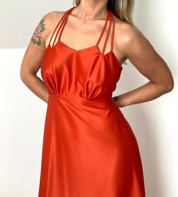 70’s Burnt Sienna Orange Disco Maxi Dress - image 5