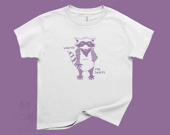 Racoon Wanted Snacks Graphic Tee, Funny Kids Shirt, Gift for Toddler, Feral Child Humor