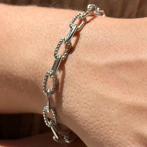 Armband i massivt 925 sterlingsilver med tvinnat rep, gem, 20 cm, dam, unisex, gåva