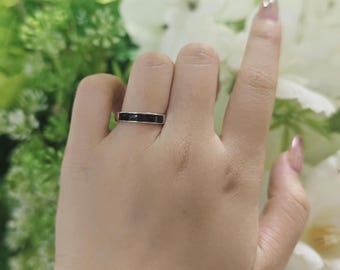 Anillo de plata de ley 925 con diseño retorcido, anillo con circonita cúbica de ónix negro sintético, anillo de promesa apilable, alianza de boda minimalista, regalo para ella.