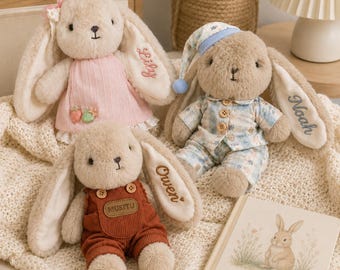 Personalized Plush Bunny, Embroidered Ear Name Rabbit Doll, Baby Gift Keepsake