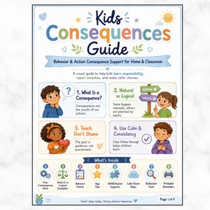 Kids Consequence Poster Printable, Behavior & Action Consequence Chart, ADHD Autism Visual Support, Classroom Parenting PDF Guide